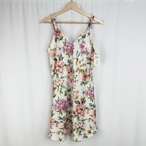 Vintage Kathryn Slip Dress Mini Satin Floral Print Ivory Pink Deadstock M NWT